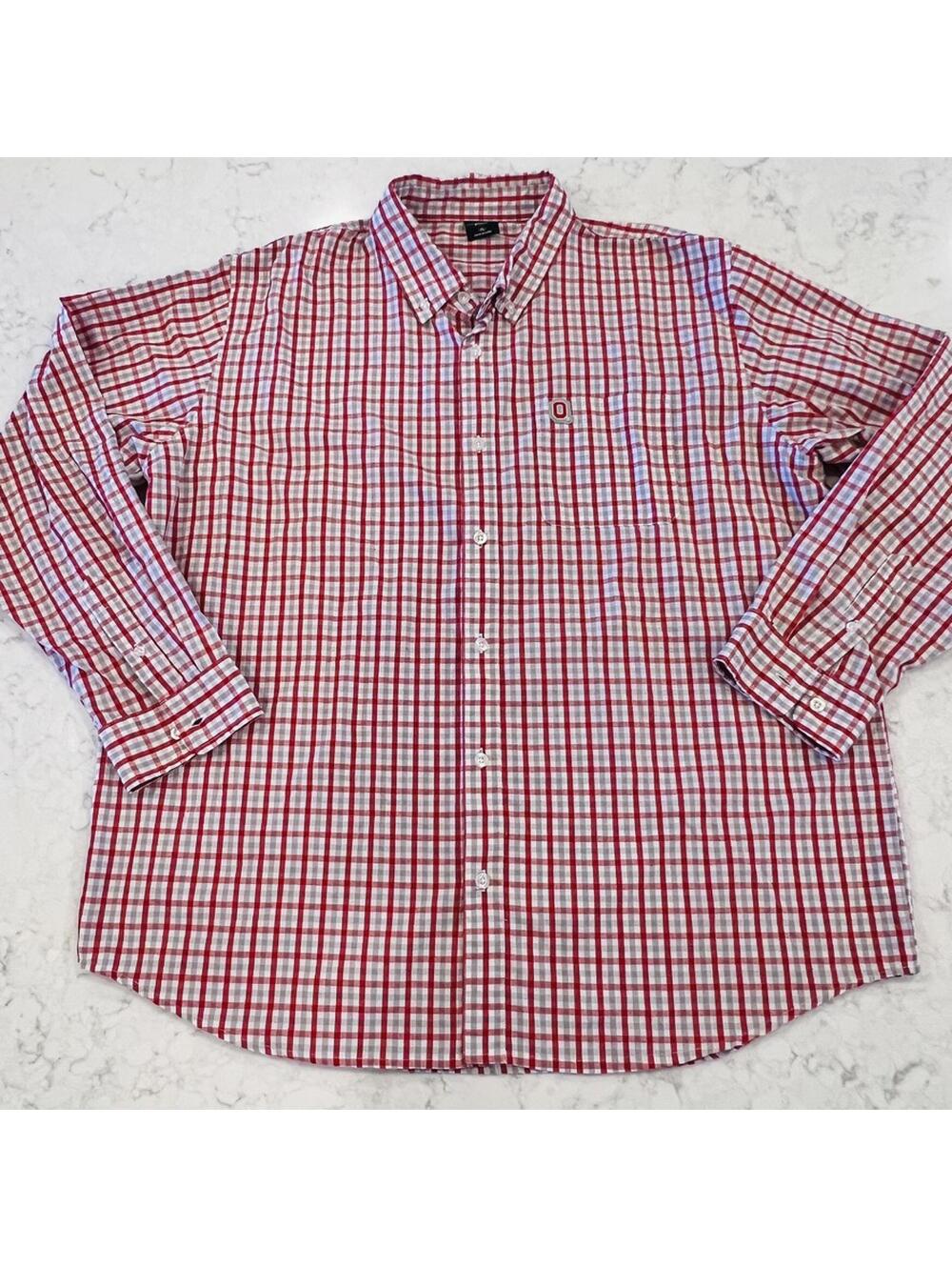 Ohio State University Buckeyes Long Sleeve Button-down Shirt Men's XL Red Gray
